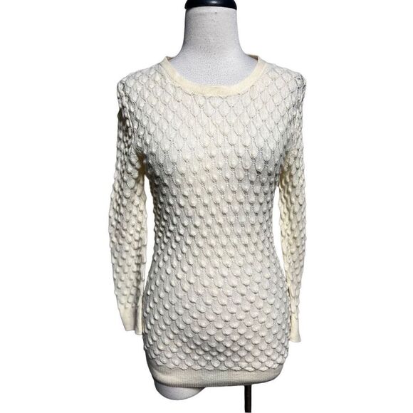 Hoss Intropia 3/4 Sleeve Ivory Sheer Wool Bubble Sweater Size Medium - Picture 1 of 5